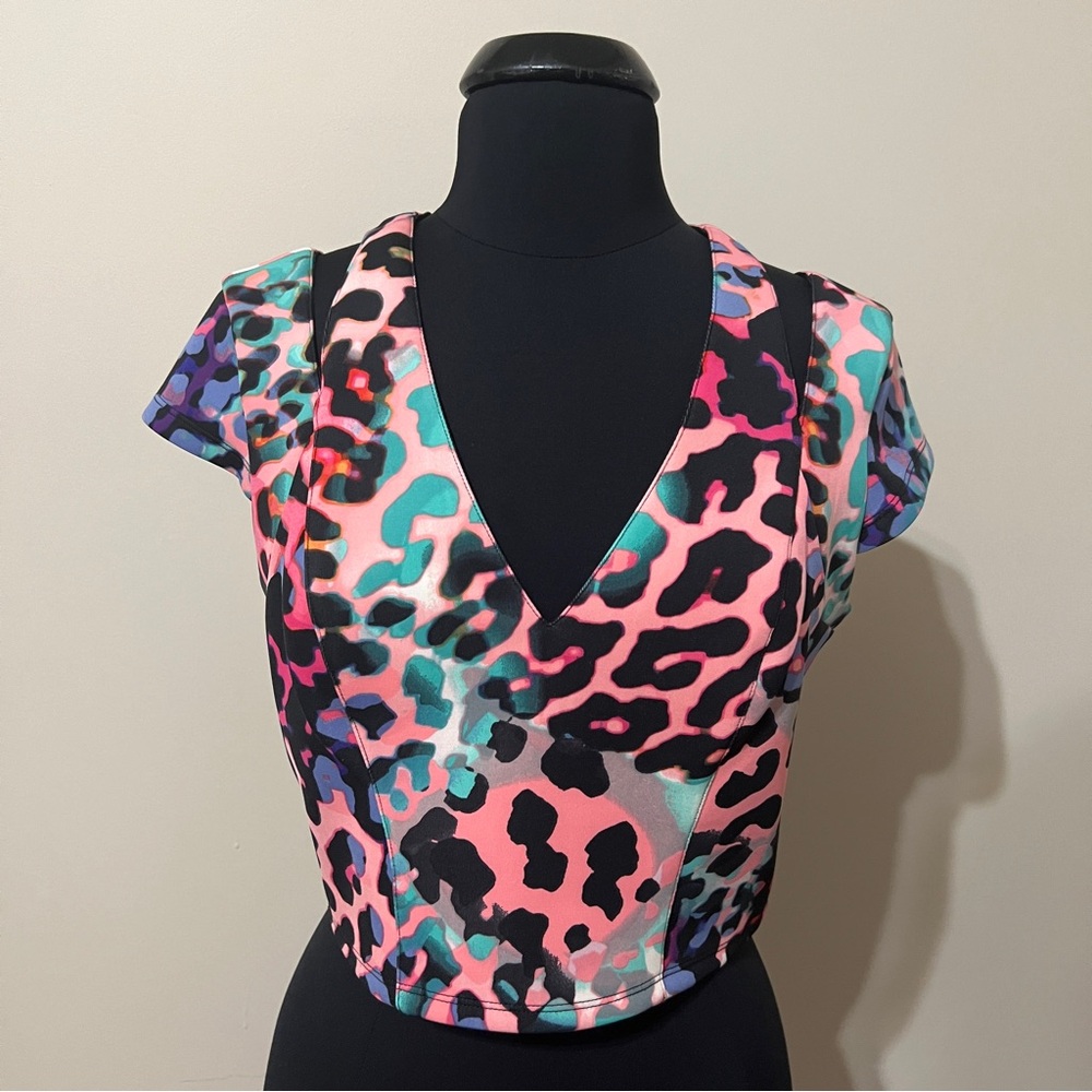 Bebe Multicolor Leopard Cropped Top